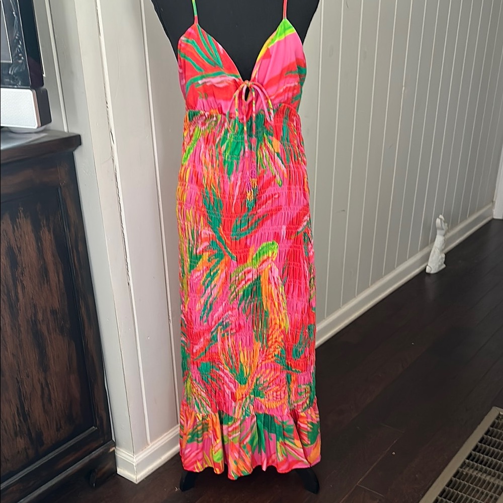 Tropical Pink and Green Maxi Dress